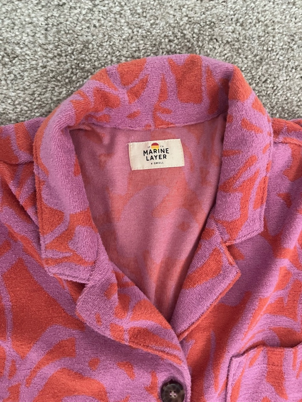 Marine Layer Pink and Orange terry cloth Set Shorts+Short Sleeve Button-Down Top - Picture 6 of 8
